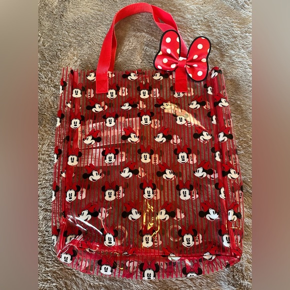Disney Handbags - Disney NWOT Clear Tote with Red and Black Minnie Mouse Print and Bow